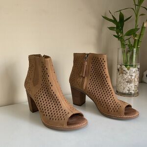 Toms Brown Perforated Peep Toe Booties Women Size 7.5